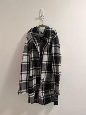 Black & White Plaid Open Front Coat